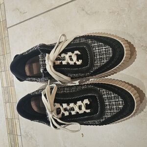 Black and Cream Sneakers with Unique Textures and Thick Sole